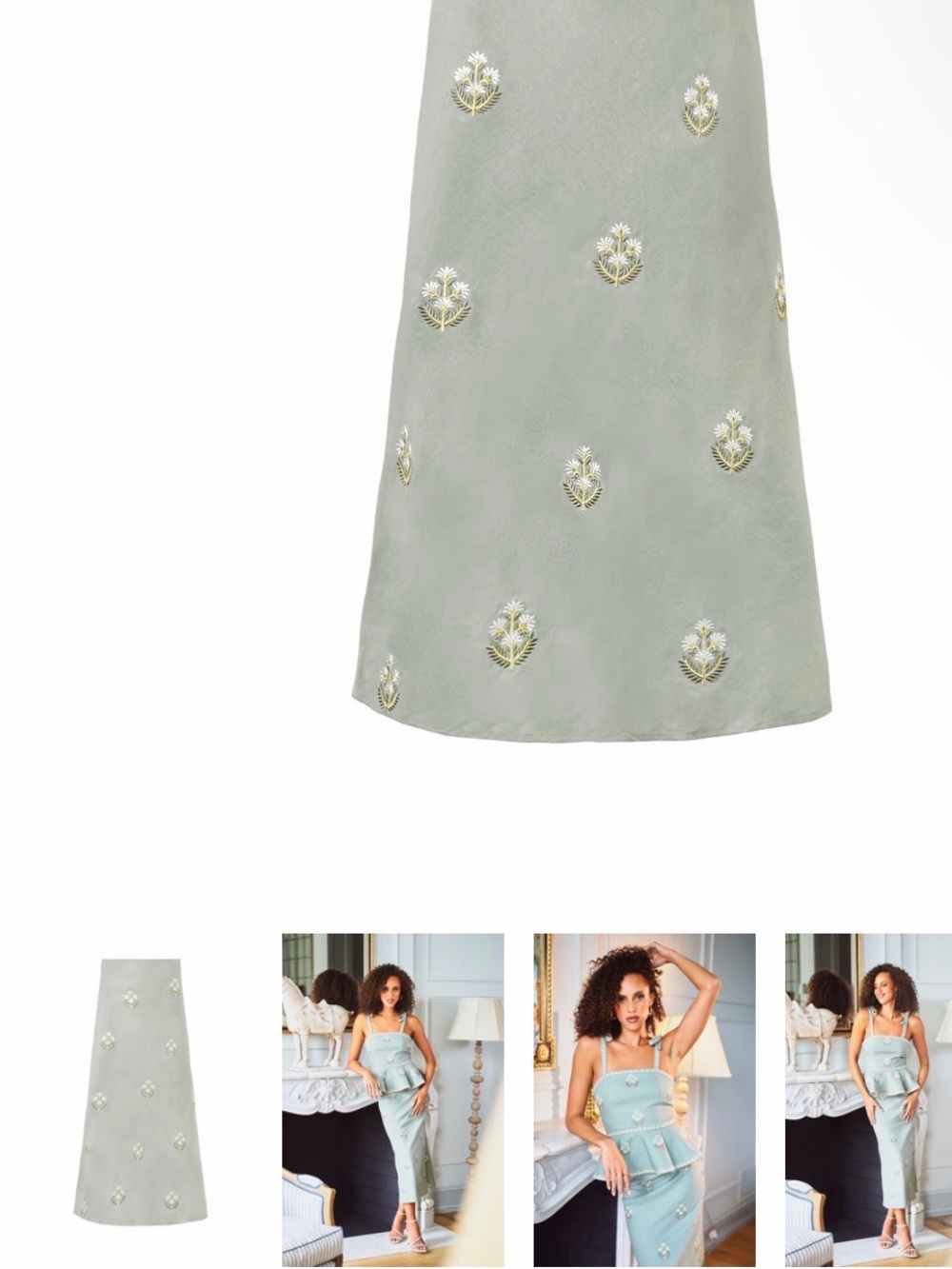 Sage Green Embroidered Maxi Skirt